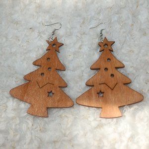 Wooden Christmas Tree Earrings